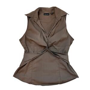 Vintage Y2K Collared Sleeveless Shirt size 8 Corpcore Office Siren Brown